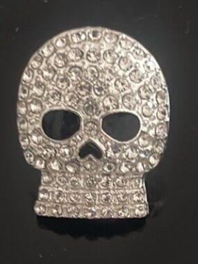 Skull Stud Earrings Rhinestone Embellished Silver Tone NWOT